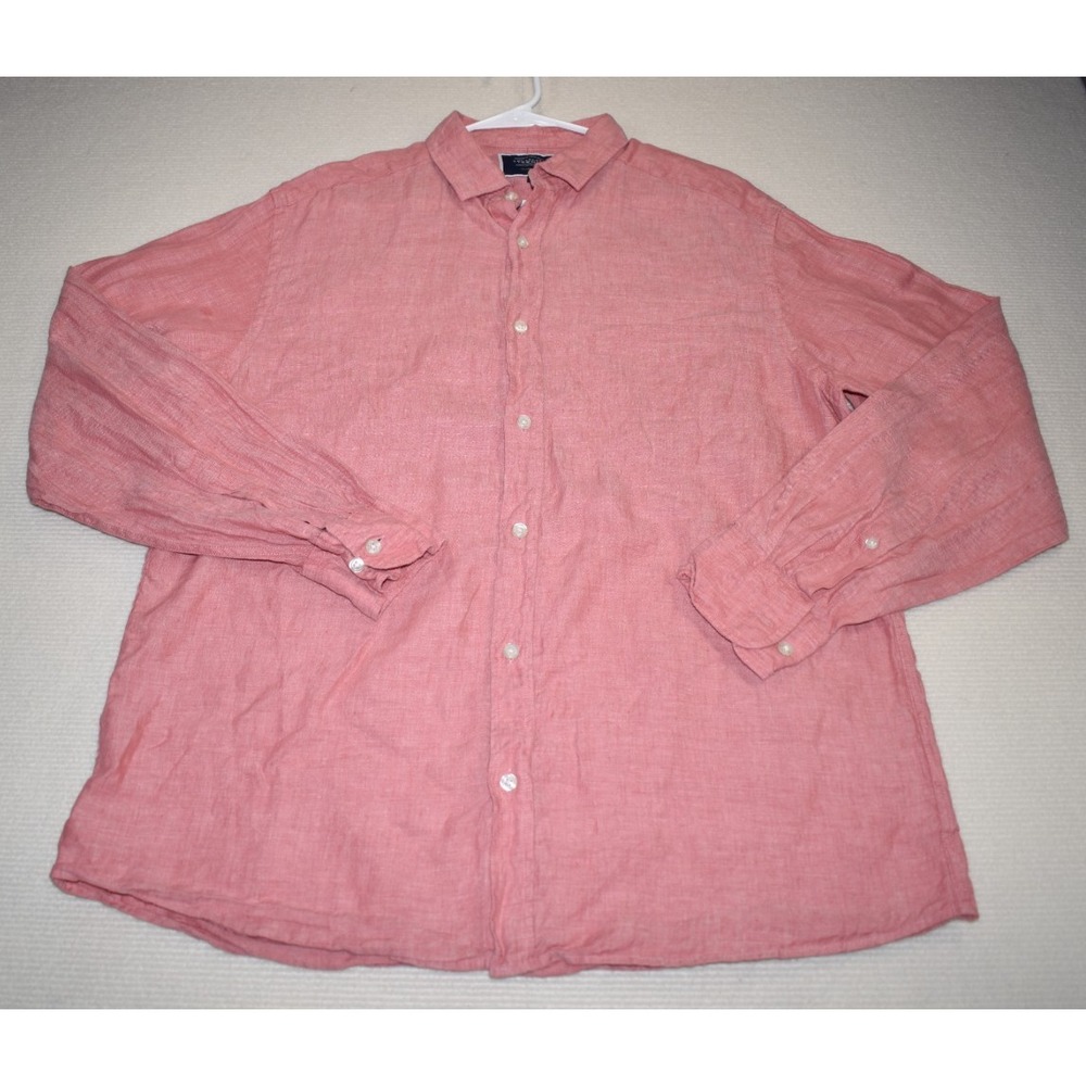 Charles Tyrwhitt 100% Linen Shirt Mens L Coral Pink Button Up Casual